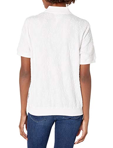 Alfred Dunner Womens Floral Jacquard Ribbed Trim Short Sleeve Knit Top Blouse, White, Large Us #TOP1