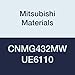 Mitsubishi Materials CNMG432MW UE6110 CVD Coated Carbide CN Type Negative Turning Insert with Hole, Rhombic 80?, 0.5" IC, 0.187" Thick, 0.031" Corner Radius, MW Breaker with Wiper (Pack of 10)
