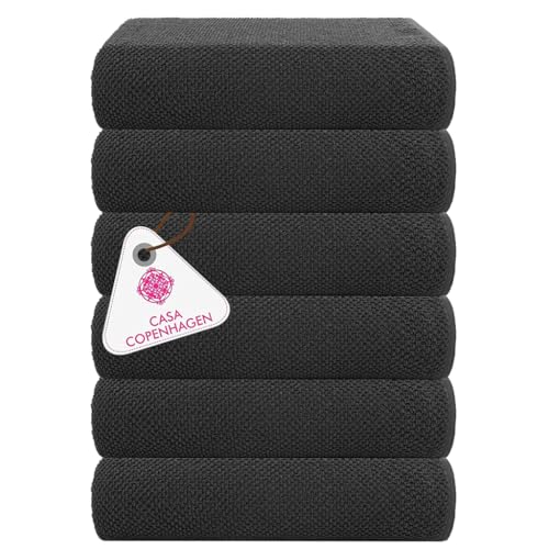 Casa Copenhagen Juego de 6 Toallas de baño pequeñas texturizadas – Gris Humo, 100% algodón Egipcio – Gris Pino, Toallas para el baño (Set Hombres y Mujeres)