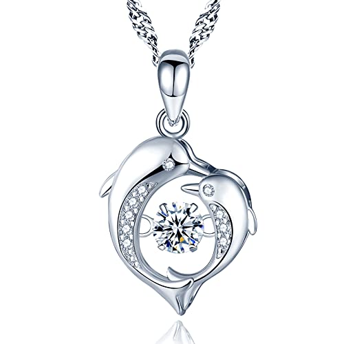 Yumilok 925 Silber Liebe Delphin Zirkonia Damen Halskette Kette mit Anhänger für Sie Frau Freundin Mama Valentinstag Weihnachten Muttertags