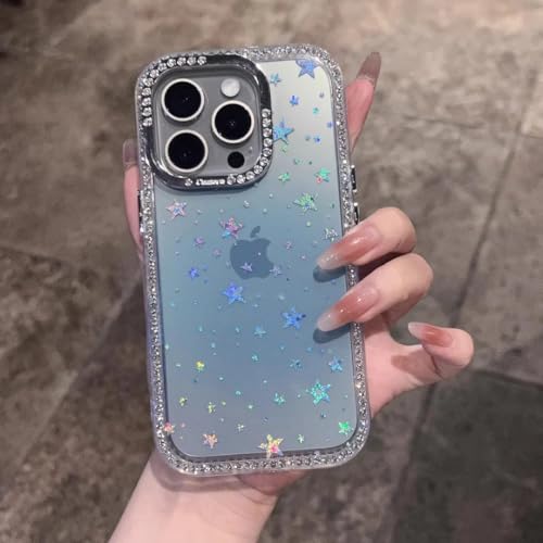Coque iPhone 14 Pro anti-rayure transparente pailletée protégeant l'appareil photo bleu