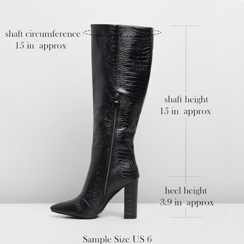 MUCCCUTE Knee High Boots Women Chunky High Heel Pointed Toe Fashion Faux Crocodile GoGo Boots, Block Heeled Boots with Side Zipper Pull-On2