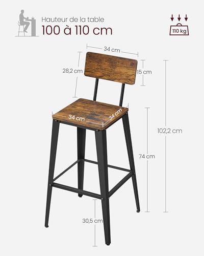 Lot 2 tabourets bar industriels dossier 103° VASAGLE