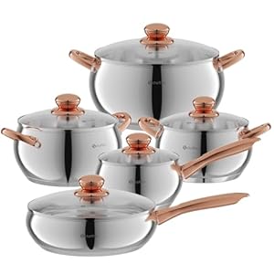 Topfset Scheffler 10tlg Induktions Töpfe Set, Edelstahl-Kochtopfset mit Deckel, Für alle Herdarten geeignet-Silber + Champagner