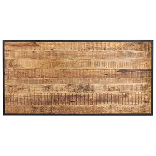 Table à manger en bois de manguier brut 140cm et pieds en fer noir