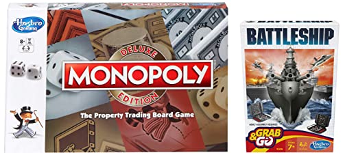 Image of Monopoly Deluxe Edition Game, Fantasy Board Game, Games & Puzzles for Friends and Family, Toys for Kids, Boys and Girls Ages 8 Years Old and Up & Hasbro Battleship Grab and Go Game