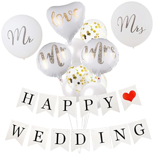 Kit de Décoration pour Mariage & Saint-Valentin - 27 Pièces avec Ballons «Mr & Mrs», Ballons...