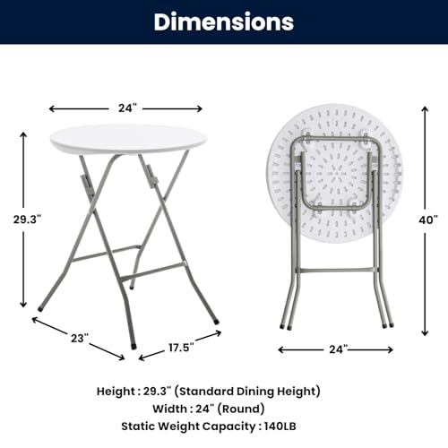 BTEXPERT Set of 10, White 24" Round Plastic Folding Table Commercial Portable for Picnic Party Camping Banquet Card Dining Wedding Event Home Kitchen Indoor Outdoor, 30" Height by BTEXPERT - Image 2