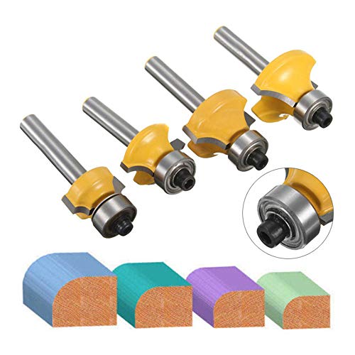 APlus 4PCS 6.35mm Queue Routeur de Arrondi Coin Rayon Rond de 7.92mm/6.35mm /4.76mm et 3.18mm Rayon Outil de coupe pour outils de menuiserie