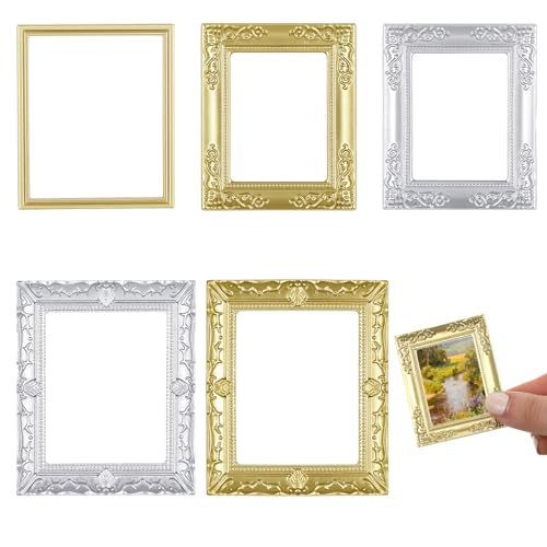 5PCS Dollhouse Miniature Picture Frames, Vintage Resin Dollhouse Picture Frames
