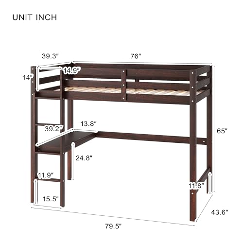 Twin-Loft-Pine-Wood-Bed-with-Built-in-Desk-Safety-Guardrails-LadderEspresso Twin Loft Pine Wood Bed with Built in Desk Safety Guardrails LadderEspresso
