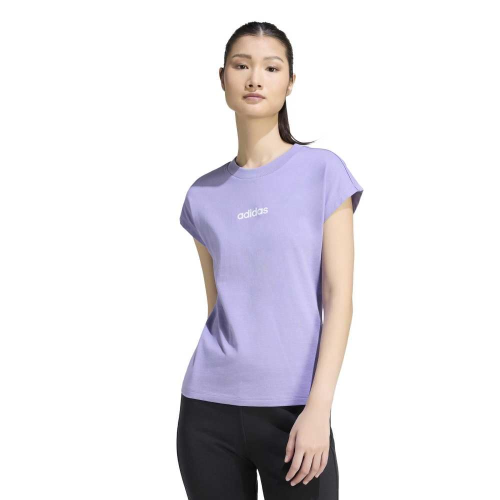 adidas Women's Essentials Linear Cotton Shirt, Magic Lilac/White, XXL