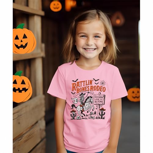 KEKEMI Toddler Boys Girls Halloween Shirt Bones Rodeo T-Shirt Skeleton Cowboy Spooky Season Outfit Fall Short Sleeve Tee Tops3