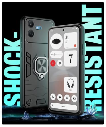 Image of WOW IMAGINE Shock Proof Back Case Mobile Cover for Nothing Phone 4b 5G | Back Cover Case (Tough Armor | Hybrid PC + TPU | Ring Holder & in-Built Kickstand | Black)