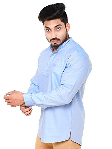 Image of Men's Linen Chinese Collar Full Sleeve Plus Size Short Kurta