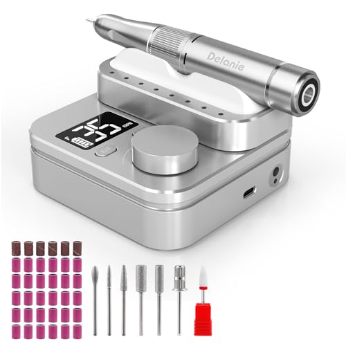 Image of Delanie Electric Nail Drill Machine 35000 RPM, E File for Nails Professional with Magnetic Handpiece Holder, Rechargeable Electric Nail File with 7 bits & 36 Sanding Bands for Manicure Pedicure