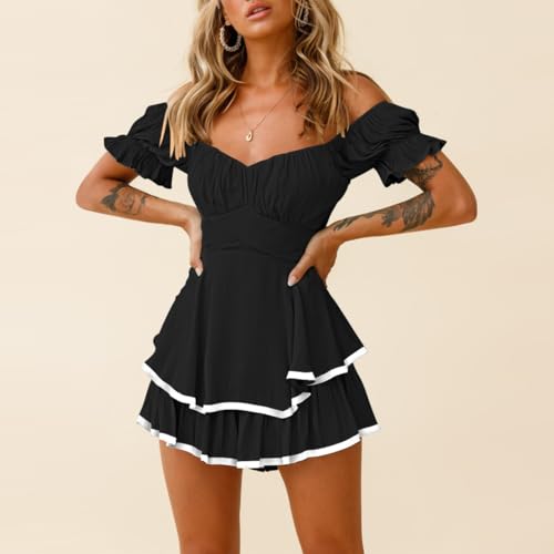 Image of AOHITE Womens Summer Tube Top Dress Off-Shoulder Ruffled Flowy Mini Short Dresses