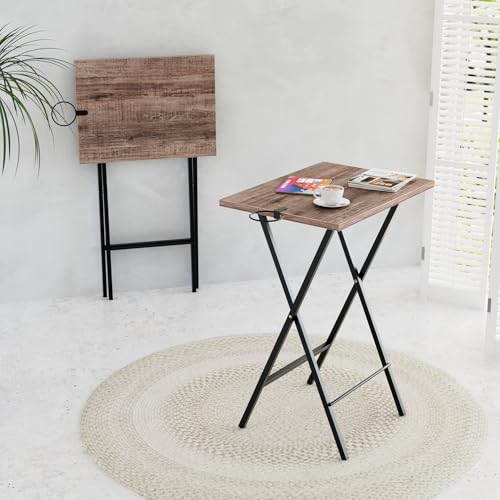 Image of VECELO Folding TV Tray for Eating Set of 4, Portable Dinner /Snack Table with Cup Holder for Couch, Living Room and Small Space, Coffee & Black