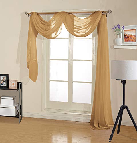 Decotex Premium Quality Sheer Voile Scarf Valance for Home & Event Designs (54" X 216", Gold)