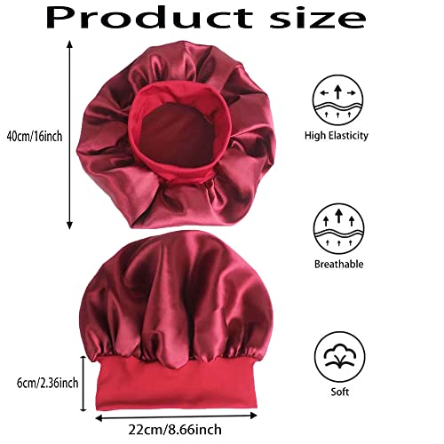 4 Pack Silk Bonnet Satin Bonnet,Sleep Bonnets Curly Hair,Silk With Elastic Soft Band Big Bonnet,Curly Hair Sleeping For Black Women,Reusable Bath Cap, Black, Gold, Purple, Red, One Size #TOP1