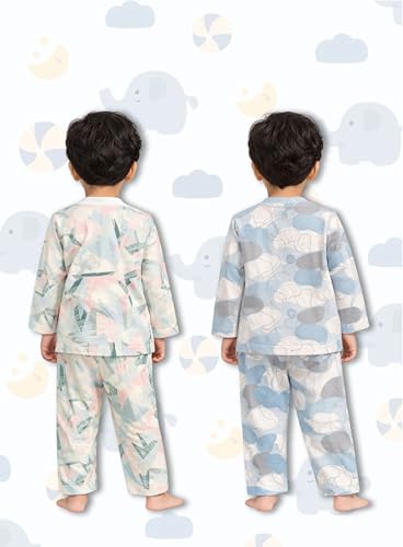 Image of 3BROS Kids Pure Cotton Night Suit Set | Boys Girls Printed Sleepwear Shirt & Pajama Clothing Combo | Soft Breathable Night Dress Outfit | Pack of 2