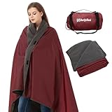 sheelokhwui 4-in-1 Large Camping Blankets - Waterproof, Windproof Fleece Outdoor Blankets for Stadium, Sports, Car, Concert - 81'x57', Portable (Antique Ruby)