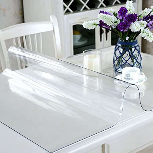Royhom Clear Table Cover Protector 24 x 48 Inch, 2mm Thick Clear Plastic Table Cover Protector, PVC Desk Mat, Easy to Clean, Waterproof Tablecloth for Kitchen, Dinning Room