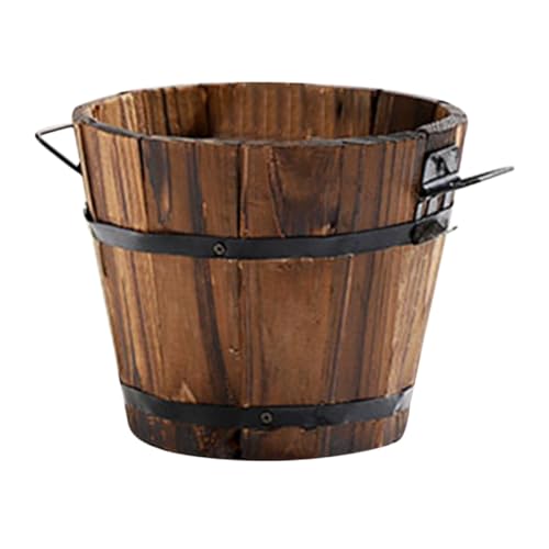 Angoily Holzpflanztopf Fassblumentopf Klein aus Karbonisiertem Holz Braun 12X9X10Cm Vintage Pflanzkübel für Sukkulenten Garten Balkon Büro