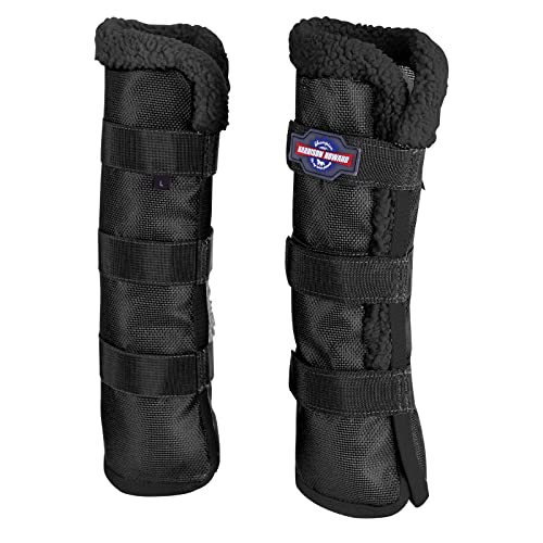 Image of Harrison Howard Horse Fly Boots Summer Protection with Fleece Trim to Eliminate Rubbing Comfortable and Ventilating Mesh Leg Guards Sold in Pair Classic Black M