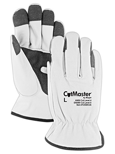 One-Day Sale: Up to 40% Off Magid Glove & Safety 1255KGS-L CutMaster Lined Leather Driver Glove with Keprotec Grip Strips Cut Level 4, Size Small (12 Pair), White/Charcoal, 7/S