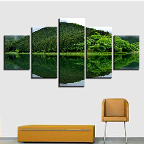 shuyinju Lienzo HD Imprime Fotos Modular Home Decor 5 Unidades Verde Lago de Montaña Pintura de Reflexión Arte de La Pared Paisaje Natural Cartel-40x80cmx2 40x100cmx1