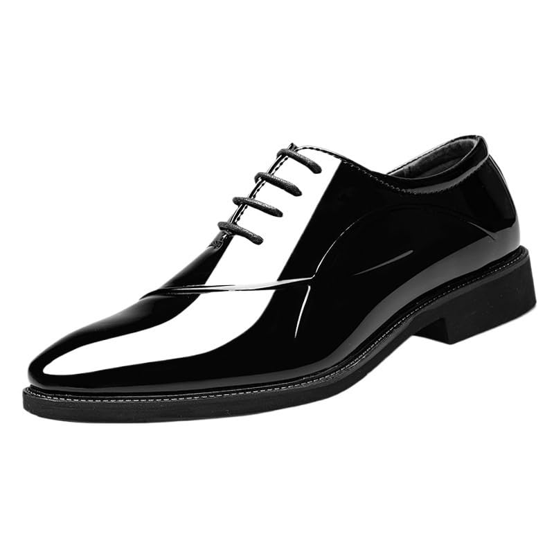 Men's Lace-up Shiny Patent Leather Tuxedo Shoes Fashion Formal Business Oxford Shoes Classic Pointed Toe Lace Up Dress Shoes for Men
