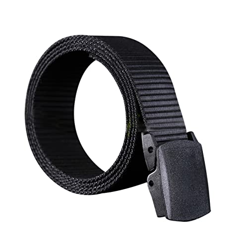 Mens Canvas Web Belt with Non Metallic Automatic Buckle Lightweight Nylon Woven Belt for Casual Outdoor and Travel Use Airport Friendly Black Tactical Style