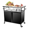 Karpevta outdoor grill table with storage movable grill cart with stainless steel top 4 hooks 360 rotation lockable wheels grill storage cart for bbqpatiobackyard  urban country home decor
