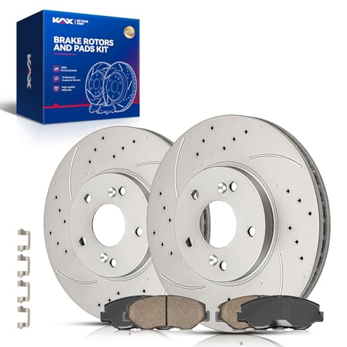 Image of KAX Front Brake Kit, Drilled and Slotted Brake Rotors, Ceramic Brake Pads | Fits Honda Pilot 2003 2004 2005 2006 2007 2008, Automotive Replacement Brake Kit