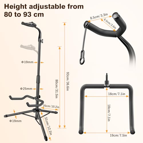 Image of New Bee Guitar Stand, Height Adjustable Foldable Guitar Stand with Secure Support for Acoustic, Electric, Bass and Banjos, Load Capacity 20LB
