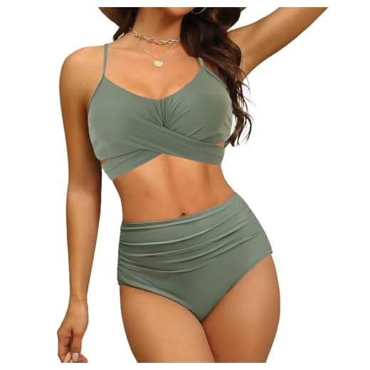 JFAN Femme Maillot De Bain 2 Pièces Multicolore Sexy Push Up Tankini Amincissante Slim Taille Haute Bikini Classique Ensemble De Swimwear De Plage Vert L
