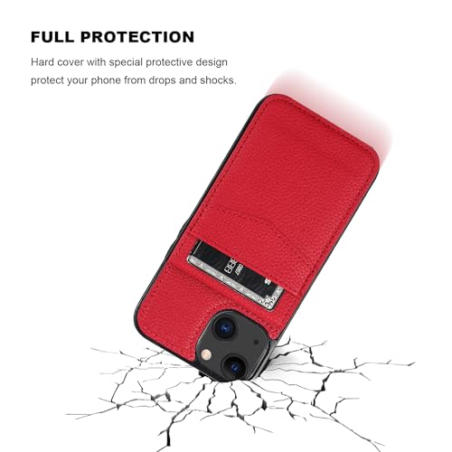 Image of KIHUWEY Compatible with iPhone 13 Case Wallet with Credit Card Holder, Premium Leather Magnetic Clasp Kickstand Heavy Duty Protective Cover for iPhone 13 6.1 inch (Lichee Red)