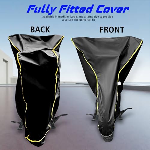 Image of Waterproof Bike Cover Compatible with Royal Enfield Meteor 350 Cover with All Weather Protection and Triple Stitch, Heavy Buckle with Storage Bage & Black with Yellow Piping