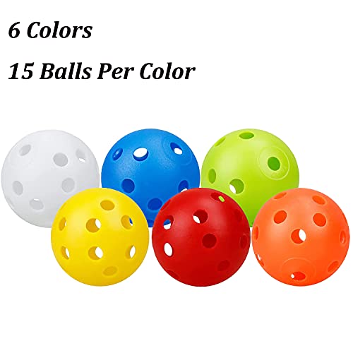 Kiseer 90 Pack Colorful Plastic Practice Golf Balls Airflow Hollow Training Golf Balls With Nylon Mesh Golf Ball Bags For Driving Range, Swing Practice, Outdoor Or Home Use #TOP1