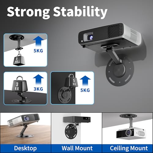suptek Desktop Projector Stand, Adjustable 360° Rotation Mini Projector Wall Mount, Ceiling Mount with 1/4” Screw, Compatibility with Most Projector for Home, Outdoor Party, Meeting Room PR005WT - Image 4