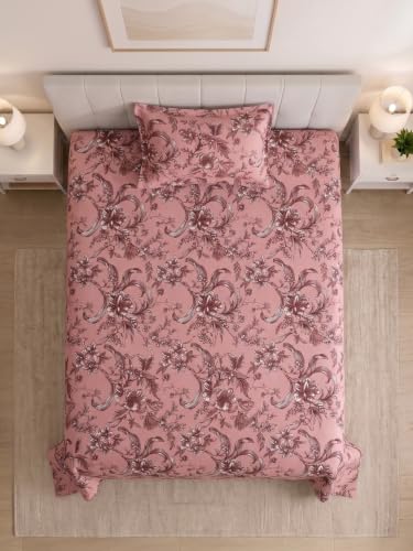Image of Mafatlal 130 GSM Pearl Single Bed Sheet with 1 Matching Pillow Cover | 60 x 90 Inch | Silky Soft Touch Finish | Wrinkle Resistant, Durable, Machine Washable, Everyday Comfort | Dusty Rose