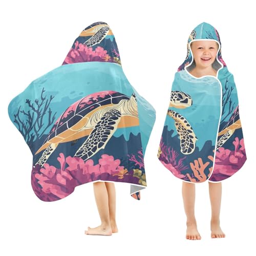 Kigai Cute Turtle Hooded Beach Towel for Kids Soft Absorbent Quick Dry Bath Towel with Hood Lightweight Toddler Shower Pool Bath Wrap for Boys Girls