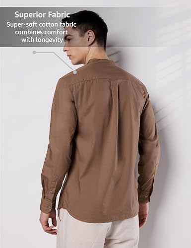 Image of Symbol Premium Men's Mandarin Collar Casual Cotton Poplin Shirt - Regular Fit |Full Sleeve | Pure Cotton (Available in Plus Sizes)