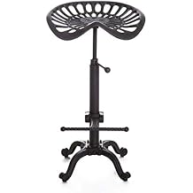 LOKKHAN Rustic Industrial Bar Stool - Cast Iron Tractor Seat - Adjustable Counter Height Swivel Breakfast Bar - Farmhouse Metal Stool - 19.7-26.8 Inch Seat Height