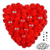 TOAOB 200pcs 1 Inch Red Pompoms with Googly Eyes Fuzzy Pom Poms Balls for Arts and Crafts Supplies DIY Decorations