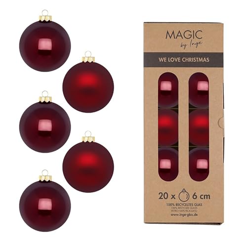 Weihnachtskugeln Glas 6cm 20 Stück - matt & glänzend - Christbaumkugeln Weihnachtsbaumkugeln für Weihnachten - Christbaumschmuck & Weihnachtsbaumschmuck Dunkel Weinrot Bordeaux - Smooth Port