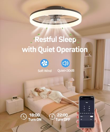 Smart Ceiling Fans with Light and Remote,20'' Low Profile Ceiling Fan with 6-Speed & Dimmable LED, Alexa/APP Home Voice Control, App, Reversible Airflow, App Timer, for Beedroom(Black)