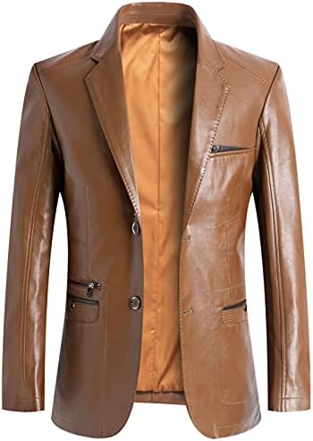 CHARTOU Men's Regular Fit Button Down Lined Business Lambskin Leather Jacket Blazer with Pockets (X-Large,Camel)