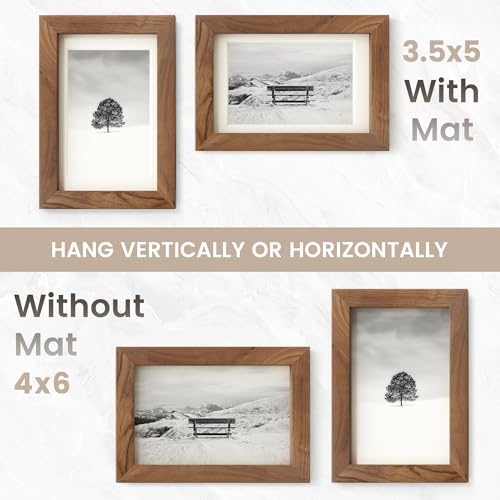 Image of 4x6 Picture Frame, USA-Sourced Natural Walnut Wood Photo Collage Frame with HD Tempered Glass, Modern Simple 4 x 6 Wooden Frame Matted to 3.5x5, Gallery Wall Frames for Art, Wall or Tabletop Display